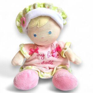 Carters My First Doll Baby Plush Toy Blond Pink Dress Hat Rattle Prestige 11"